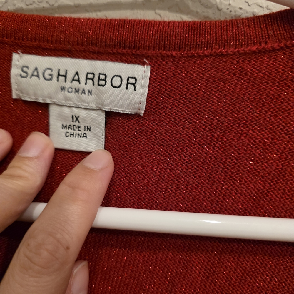 Sag Harbor Red Open-Front Ribbed Knit Cardigan - Picture 4 of 4